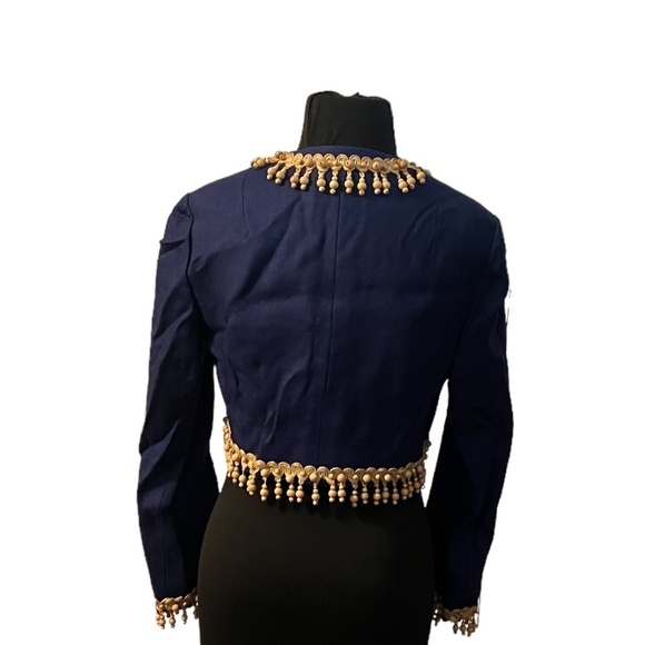 Vintage 1970s Joan Leslie by Kasper women's Jacket Navy Blue With Wood Appliqué - Picture 4 of 10